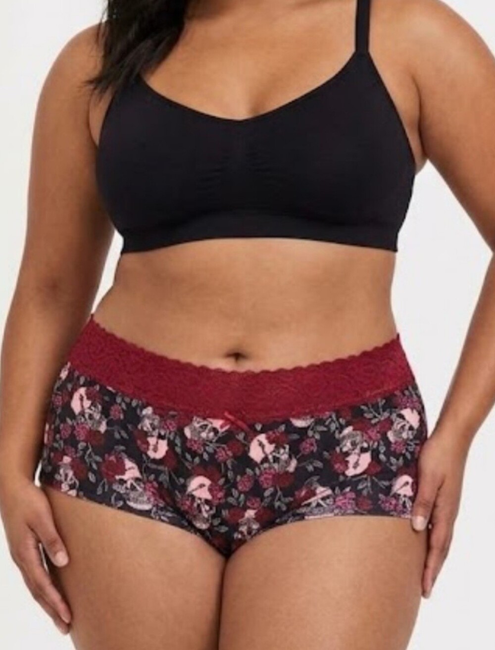 Torrid 2 Wide Lace Boyshort Rosebuds & Skulls Panty